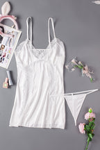 Lace Hollow Out Satin Babydoll
