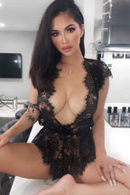 Deep V Front Lace Teddy Lingerie