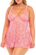 Plus Size Lace Valentine Babydoll with Thong