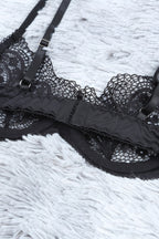 Sheer Lace Bra and Panty Set with Garter Belts