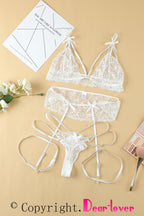 3pcs Strappy Bow Knot Lace Lingerie Set