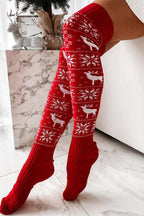 Christmas Snowflake Reindeer Pattern Knee High Socks