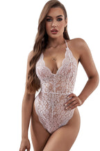 Scalloped V Neck Floral Lace Teddy Lingerie