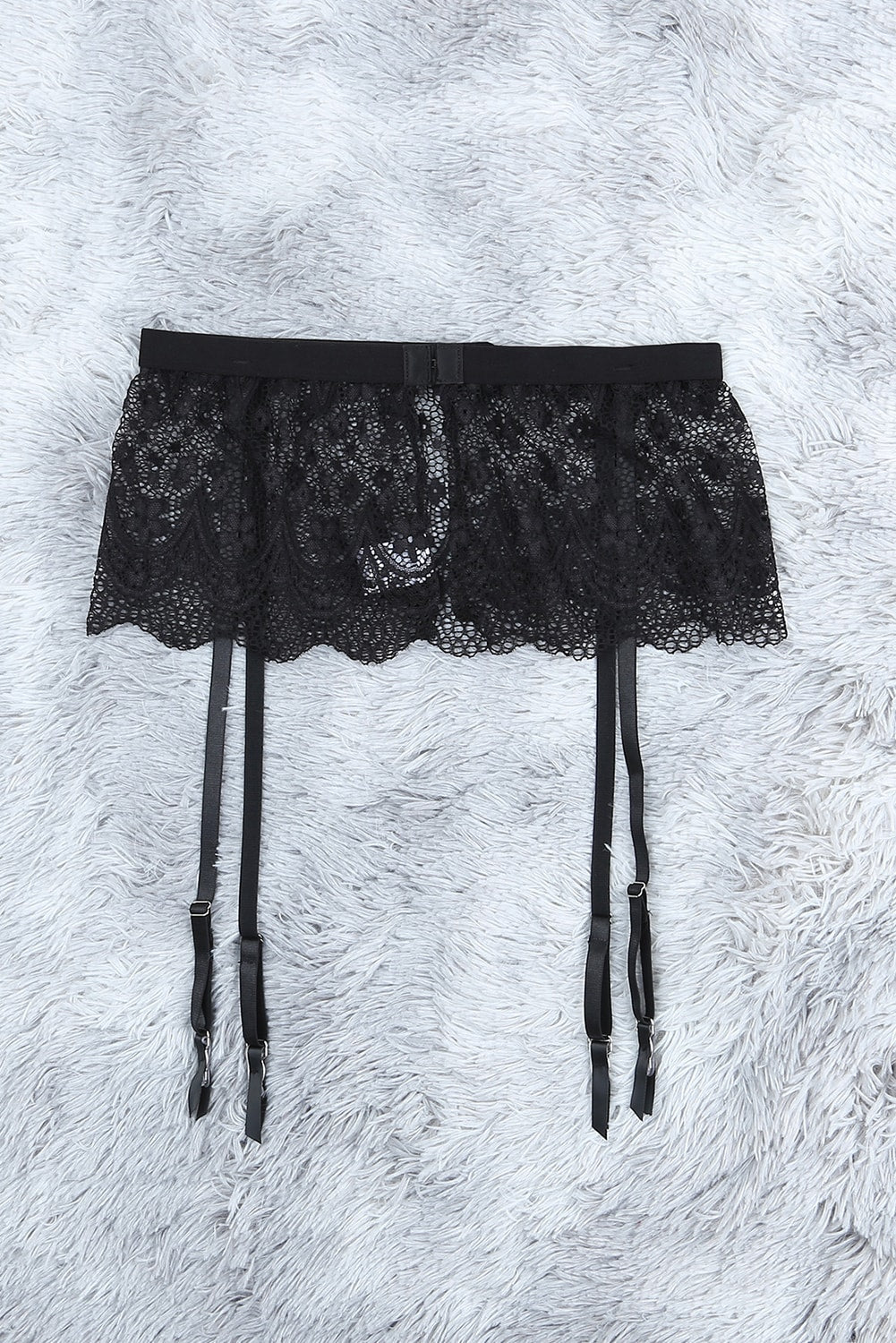 Sheer Lace Bra and Panty Set with Garter Belts