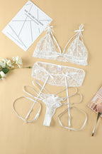 3pcs Strappy Bow Knot Lace Lingerie Set