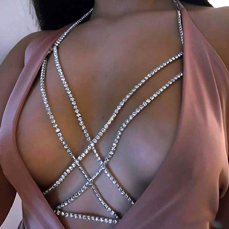 Classic Overlapping Rhinestone Chest Chain Body Jewelry