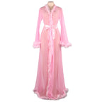Plus Size Lace Long Sheer Furry Night Robe