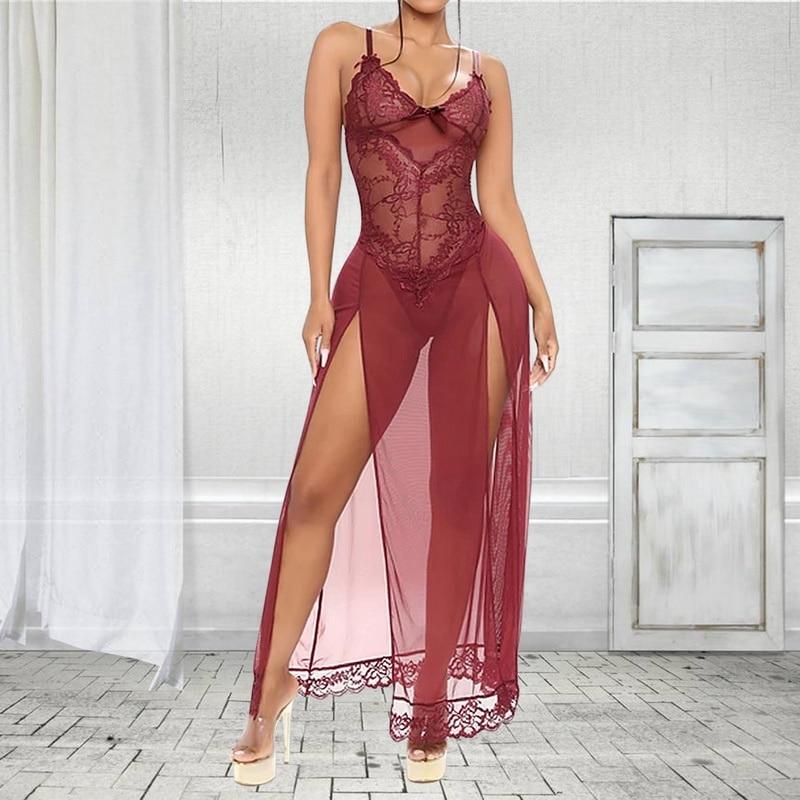 Sexy Goddess Lace Long Slit Nightgown