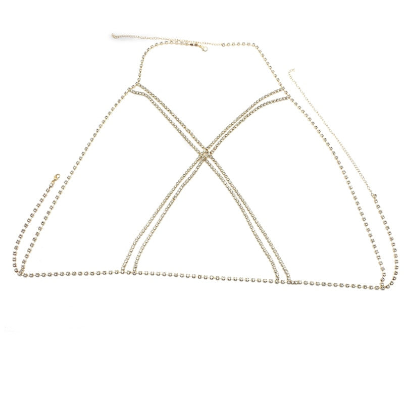Classic Overlapping Rhinestone Chest Chain Body Jewelry