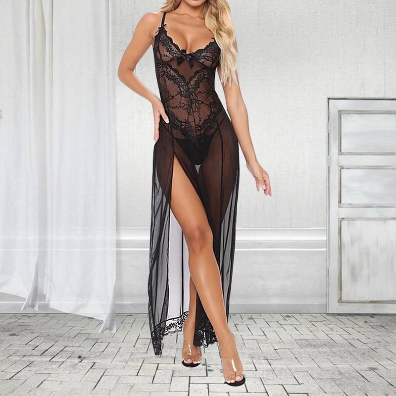 Sexy Goddess Lace Long Slit Nightgown