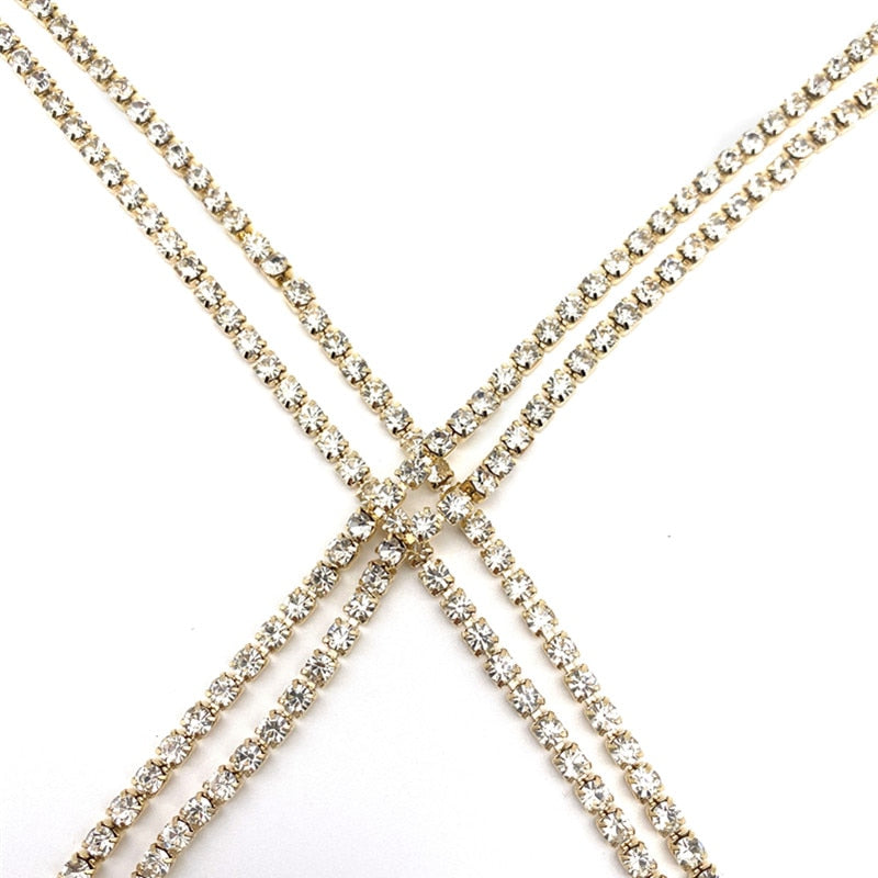 Classic Overlapping Rhinestone Chest Chain Body Jewelry