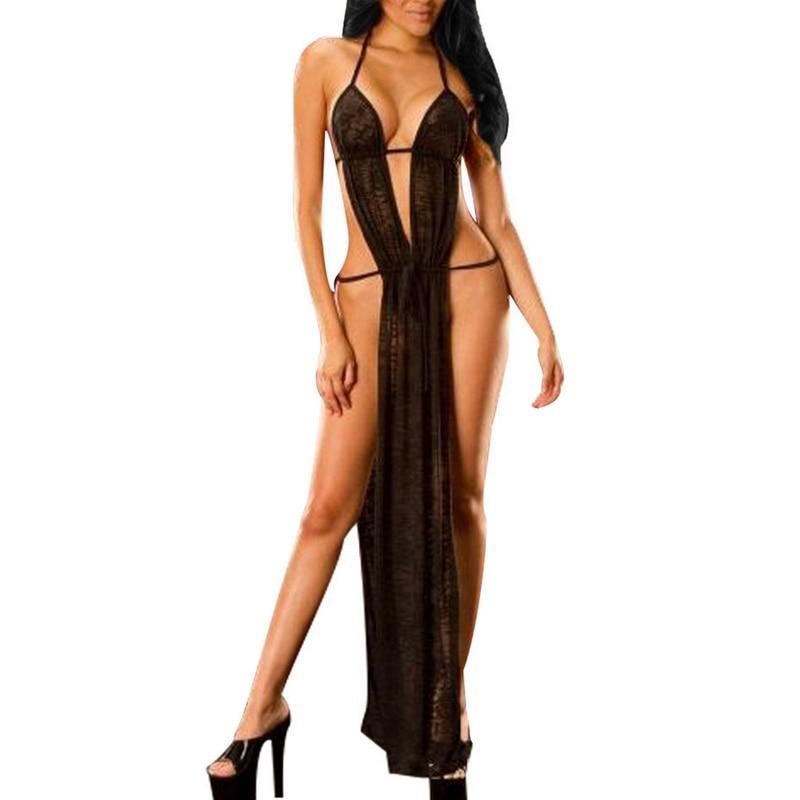 Sexy Goddess Lace Long Slit Nightgown