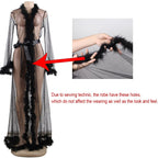 Plus Size Lace Long Sheer Furry Night Robe
