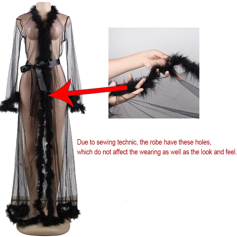 Plus Size Lace Long Sheer Furry Night Robe