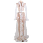 Plus Size Lace Long Sheer Furry Night Robe