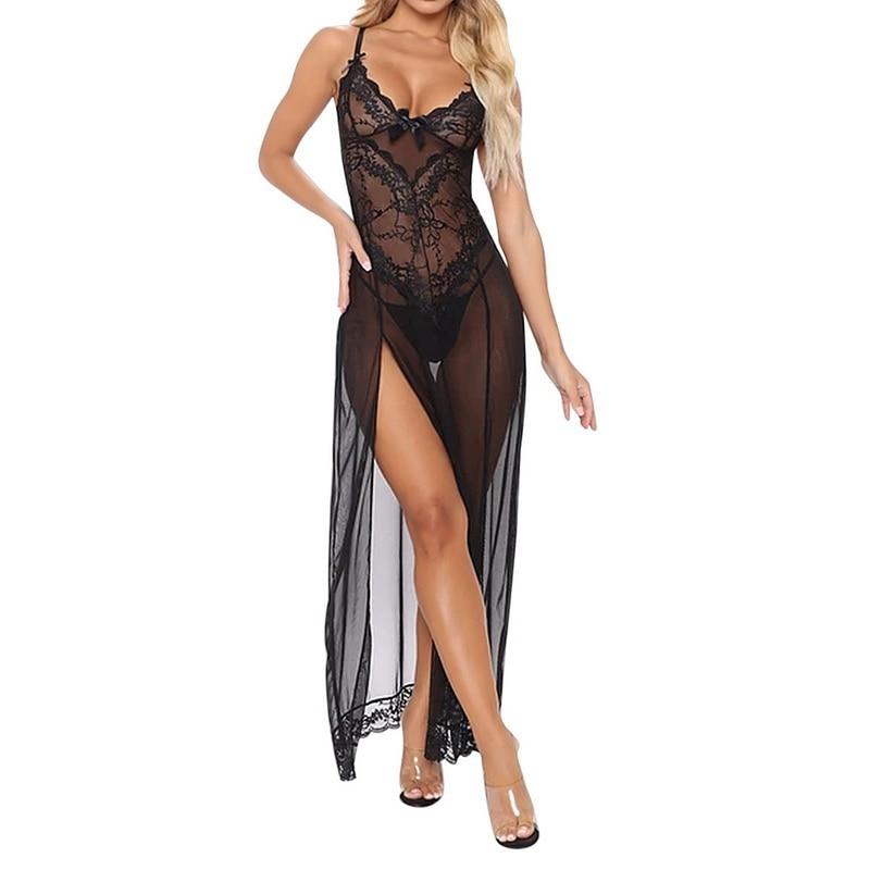 Sexy Goddess Lace Long Slit Nightgown