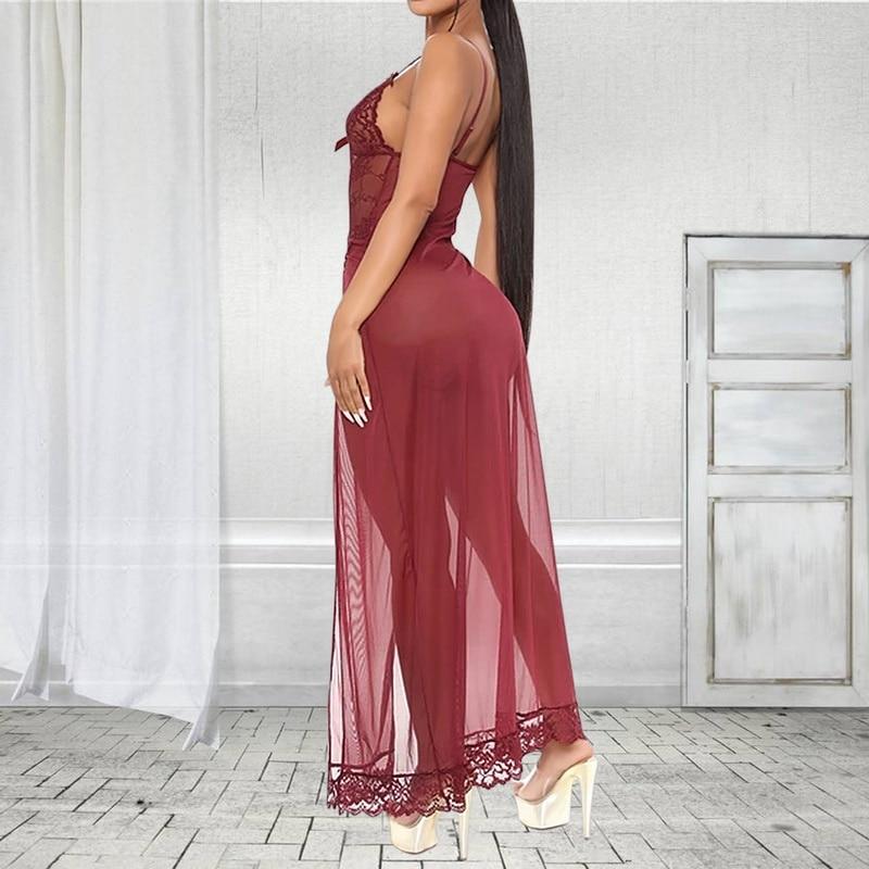 Sexy Goddess Lace Long Slit Nightgown