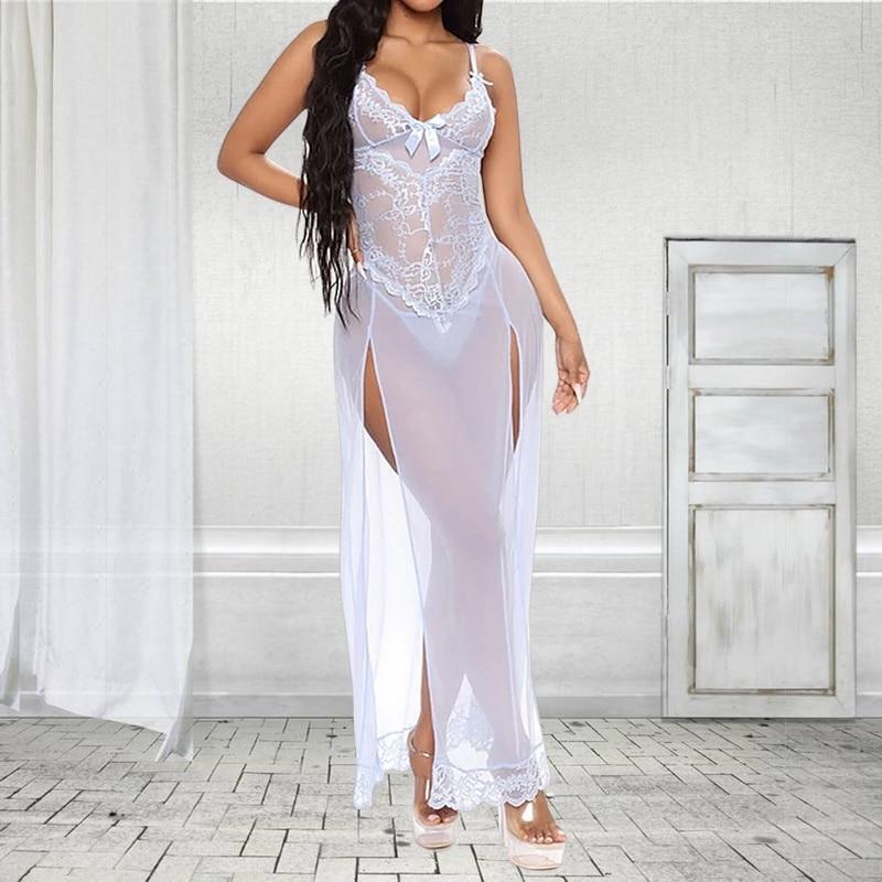 Sexy Goddess Lace Long Slit Nightgown