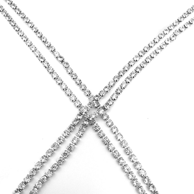 Classic Overlapping Rhinestone Chest Chain Body Jewelry