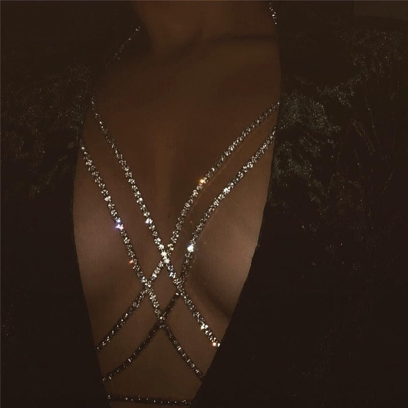 Classic Overlapping Rhinestone Chest Chain Body Jewelry