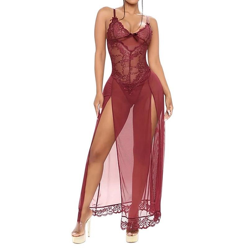 Sexy Goddess Lace Long Slit Nightgown