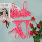 Sensual Pink Feather Lace Garter Set