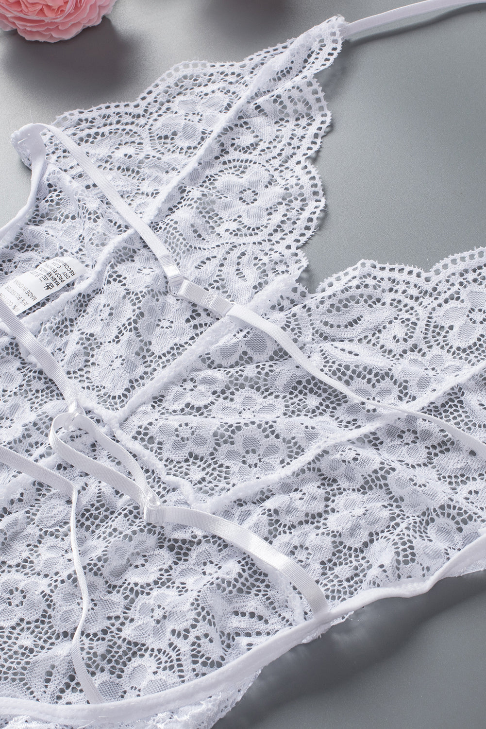Scalloped V Neck Floral Lace Teddy Lingerie