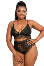 Plus Size Lace-up Ribbon Lace Bralette Set