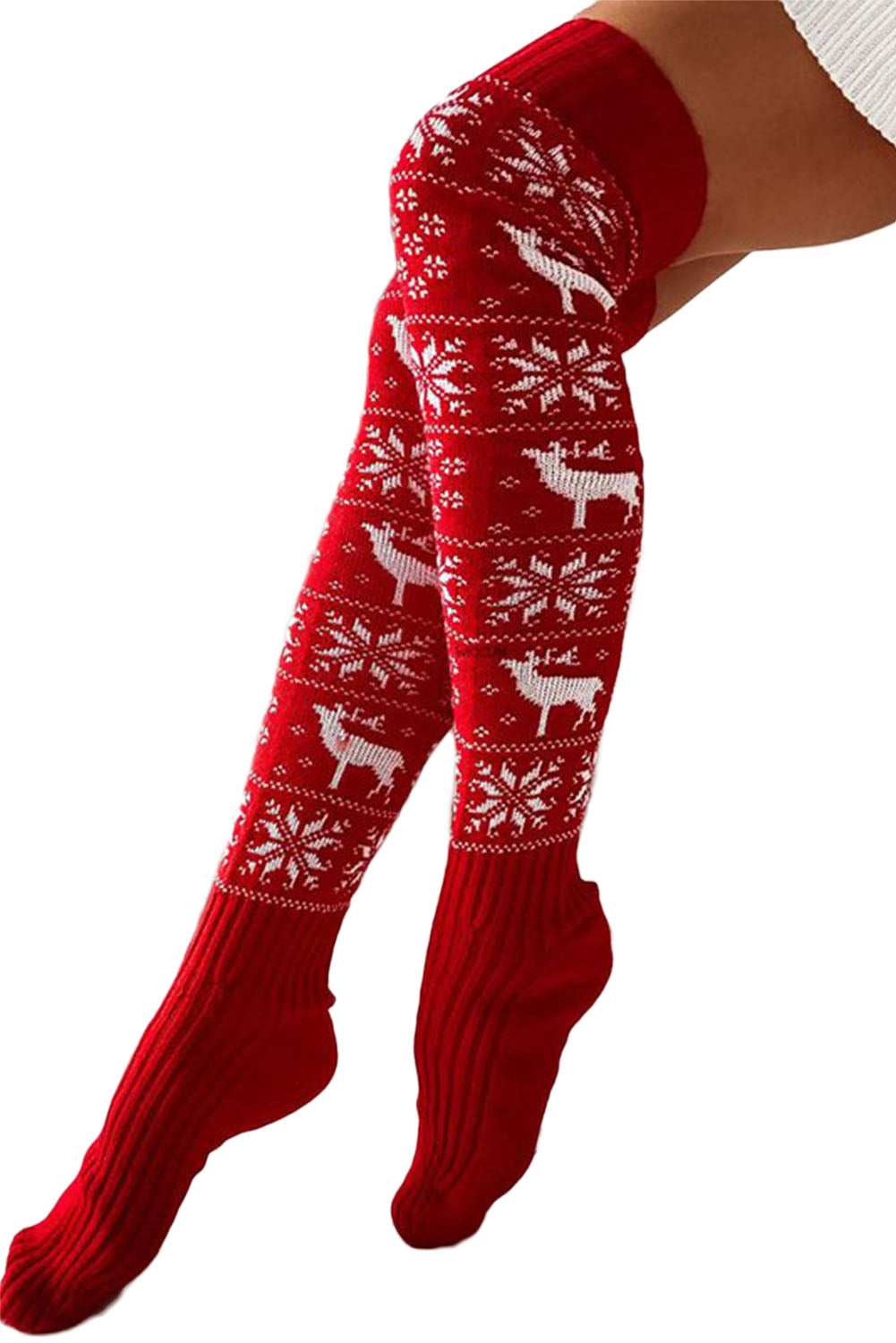 Christmas Snowflake Reindeer Pattern Knee High Socks
