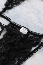 3pcs Lace Patch Strappy Bra Thong Lingerie Set with Garter Belt