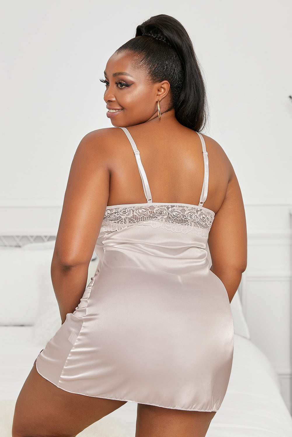 Lace Hollow Out Satin Babydoll