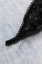 3pcs Lace Patch Strappy Bra Thong Lingerie Set with Garter Belt