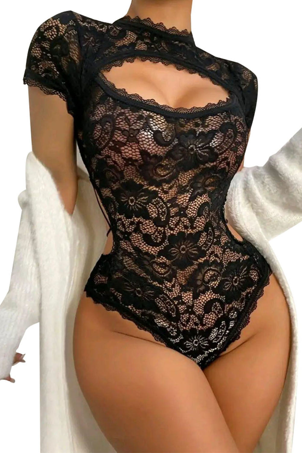 Cutout Criss Cross Backless Lace Teddy Lingerie