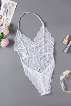 Scalloped V Neck Floral Lace Teddy Lingerie